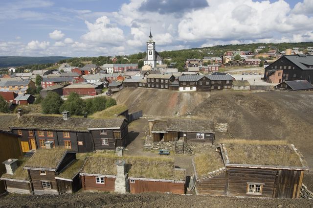 Stadgezicht Røros Trøndelag Noorwegen