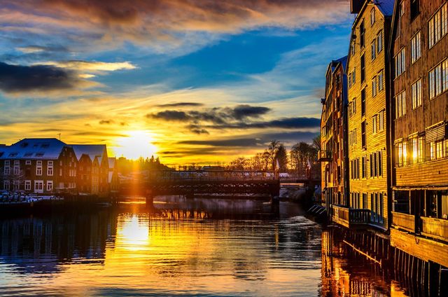 Zonsondergang Trondheim Trøndelag Noorwegen